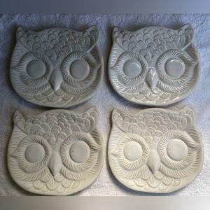Four Owl Face Dinner Plates White Pottery Barn